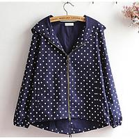 Women\'s Casual/Daily Simple Jackets, Polka Dot Long Sleeve Spring / Fall Blue / Red Cotton Medium