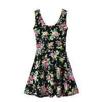 Women\'s Floral Print Crew Neck Sleeveless Dress