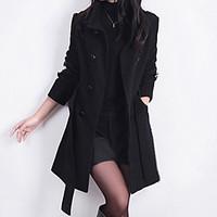 womens casualdaily work sexy street chic trench coat solid stand long  ...
