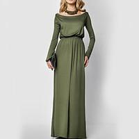 Women\'s Casual/Daily Sophisticated Sheath Dress, Solid Round Neck Maxi Long Sleeve Green Polyester Fall / Winter High Rise Stretchy Medium