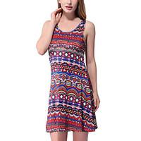 Women\'s Boho Casual/Daily Club Boho Sheath Dress, Polka Dot U Neck Midi Above Knee Sleeveless Polyester All Seasons Low Rise