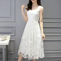 Women\'s Formal Party Vintage Chinoiserie A Line Dress, Solid Lace Crew Neck Midi Long Sleeve Cotton Polyester Red PurpleAll