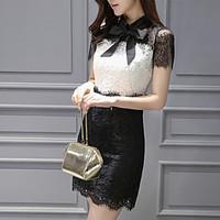 Women\'s BowLace Formal Party Vintage Chinoiserie A Line Dress, Solid Lace Crew Neck Midi Long Sleeve Cotton Polyester Red PurpleAll
