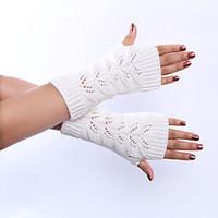 Women\'s Winter Wool Knitting Twist Hollow Out Solid Color Gloves