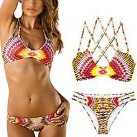 Women\'s Boho Bandeau Bikinis, Color Block Wireless/Padless Bra Nylon/Spandex Multi-color