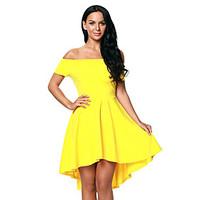 womens off the shoulder going out formal party skater dress solid boat ...