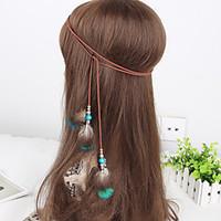 Women\'s Bohemia Feather Wooden Beads Weave Headbands 1 Piece