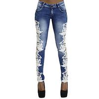 Women\'s Lace up Skinny Jeans PantsGoing out Holiday Sexy Street chic All Match Color Block Lace Low Rise Zipper Patchwork Micro-elastic Spring Fall
