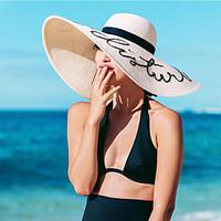 Women Sweet Straw Sun Beach Wide-brimmed Hat Bowknot Sequins Casual Summer