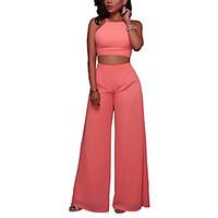 Women\'s Going out Club Sexy Street chic Cross Bare Midriff Summer Fall Tank Top Wide Leg Pant SuitsSolid Halter Sleeveless Backless Micro-elastic