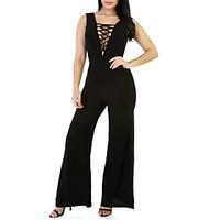 Women\'s Wide Leg/Lace up JumpsuitsCasual/Daily Club Sexy Simple Solid Hin Thin Slim Backless Criss-Cross Deep V Sleeveless High Rise Micro-elastic