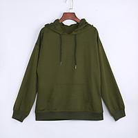 Women\'s Casual/Daily Vintage Regular Hoodies, Solid Green Hooded Long Sleeve Polyester Winter Medium