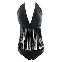 Women\'s Tassel Halter Tankini Lace Up Solid Push Up Tassels Sexy Casual Bikini