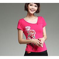 womens holiday chinoiserie t shirt embroidered round neck short sleeve ...