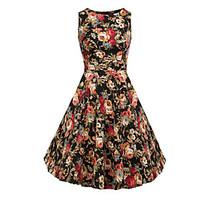 womens work party vintage sophisticated sheath dress print round neck  ...