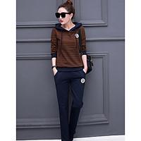 womens casualdaily simple spring hoodie pant suits solid round neck lo ...