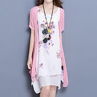 womens plus size casualdaily simple loose dress floral round neck abov ...