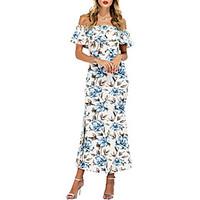 Women\'s Going out Casual/Daily Simple Sheath Dress, Solid Print Off Shoulder Maxi Sleeveless Polyester All Seasons Low Rise Micro-elastic