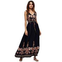 Women\'s Casual/Daily Work Simple Sheath Lace Dress, Solid Print V Neck Maxi Sleeveless Polyester All Seasons Low Rise Micro-elastic Medium