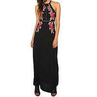 Women\'s Going out Casual/Daily Simple Sheath Dress, Solid Print Halter Maxi Sleeveless Polyester All Seasons Low Rise Micro-elastic Medium
