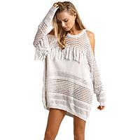 womens beach holiday tunic dress solid round neck above knee long slee ...