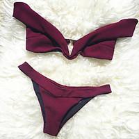 womens bandeau bikini plunging neckline solid polyester