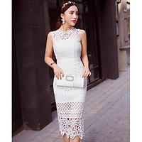 womens casualdaily simple sheath dress solid round neck midi sleeveles ...