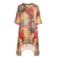 Women\'s Going out Street chic A Line Dress, Print Round Neck Knee-length ½ Length Sleeve Rayon Fall High Rise Micro-elastic Medium