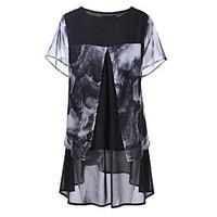 Women\'s Casual/Daily Vintage A Line Dress, Print Round Neck Knee-length Short Sleeve Rayon Fall Mid Rise Micro-elastic Medium