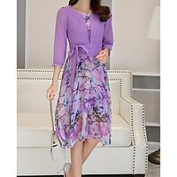 womens going out casualdaily loose dress solid round neck knee length  ...