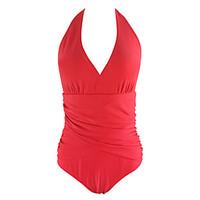 Women\'s Halter Lace Up Sexy Sports Fashion Solid Black Solid Red One-piece Swimsuits