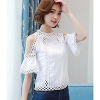 womens casualdaily simple blouse solid round neck short sleeve polyest ...