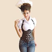 Women Underbust Corset Nightwear Solid Black Women\'s