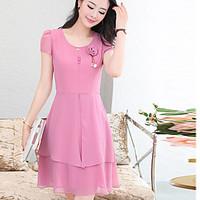 Women\'s Plus Size Simple A Line Dress, Solid Round Neck Above Knee Short Sleeve Polyester Summer Mid Rise Inelastic Medium