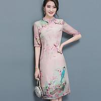 womens casualdaily vintage simple a line loose dress print stand knee  ...