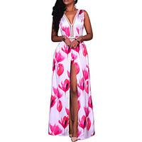 womens deep v beach boho floral maxi sleeveless sheath swing dress sex ...