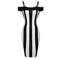 womens party club sexy striped strap backless knee length sleeveless b ...