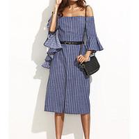 womens casualdaily simple loose dress striped boat neck knee length sl ...