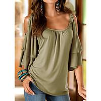 womens going out simple summer t shirt solid round neck length sleeve  ...