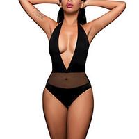 Women\'s Halter One-pieceLace Up High Rise Mesh Patchwork Backless Push Up Sexy Bikini