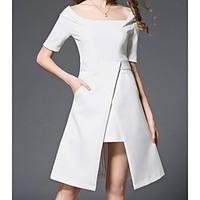 womens going out casualdaily simple sheath dress solid boat neck asymm ...
