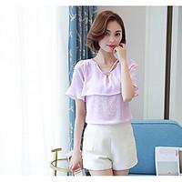 womens casualdaily simple blouse solid v neck short sleeve polyester