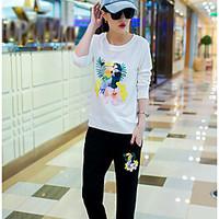 Women\'s Casual/Daily Simple Fall T-shirt Pant SuitsAnimal Print Round Neck Length Sleeve Micro-elastic