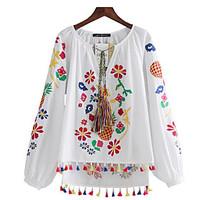 womens daily simple t shirt embroidery asymmetrical long sleeve cotton ...