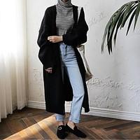 women korean long section of long sleeved sweater coat female curling