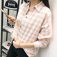 womens casualdaily simple shirt check shirt collar long sleeve cotton