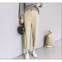 womens mid rise micro elastic chinos pants simple loose pure color sol ...