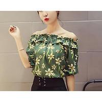 womens casual simple summer blouse print boat neck short sleeve chiffo ...