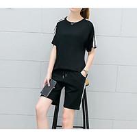 womens casualdaily simple summer t shirt pant suits solid round neck s ...