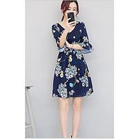 Women\'s Other Casual Simple Chiffon Dress, Floral Flower/Floral V Neck Above Knee Half Sleeve Satin Chiffon Spring Summer Mid Rise